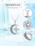 wholesale 925 Sterling Silver Crescent Moon & Star Pendant Necklace w/ Blue Stone Center-0-6