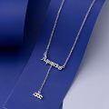 wholesale 925 Sterling Silver Aquarius Zodiac Name Lariat Drop Necklace Platinum Plated-0-3