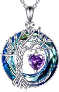 wholesale Sterling Silver Crystal Tree of Life Pendant Necklace for Women-02-Feb-Amethyst