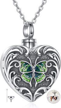 wholesale 925 Sterling Silver Butterfly Green Stone Heart Urn Pendant Necklace for Women-butterfly