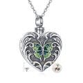 wholesale 925 Sterling Silver Green Butterfly Heart Locket Necklace Vintage Cremation Urn Memorial Photo Pendant-0-0