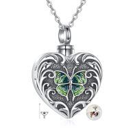 wholesale 925 Sterling Silver Green Butterfly Heart Locket Necklace Vintage Cremation Urn Memorial Photo Pendant-butterfly
