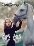 wholesale 925 Sterling Silver Horse Horseshoe Stud Earrings - Lucky Charm  for Women Girls-0-3