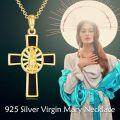 wholesale Gold-Plated 925 Sterling Silver Virgin Mary and Saint Michael Cross Pendant Necklace with Black Onyx Accents-0-2