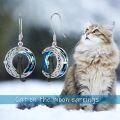 wholesale 925 Sterling Silver Cat on the Moon Dangle Earrings with Circle Crystal for Women Cat Lovers-0-3