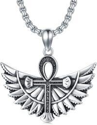 wholesale 925 Sterling Silver Ankh Cross with Wings Pendant Necklace  Gothic Vintage Jewelry for Men Women Gifts-06-ankh with angel wing
