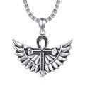 wholesale 925 Sterling Silver Ankh Cross with Wings Pendant Necklace  Gothic Vintage Jewelry for Men Women Gifts-0-0