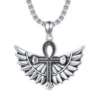 wholesale 925 Sterling Silver Ankh Cross with Wings Pendant Necklace  Gothic Vintage Jewelry for Men Women Gifts-06-ankh with angel wing