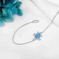 wholesale 925 Sterling Silver Blue Opal Sea Turtle Charm Adjustable Chain Bracelet for Women Girls-0-2