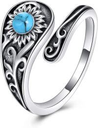 wholesale Sterling Silver Turquoise Butterfly Adjustable Open Ring for Women-Sunflower