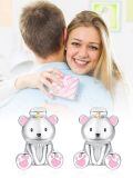 wholesale 925 Sterling Silver Nurse Bear Earrings Wholesale With Pink Accents-0-5