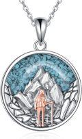 wholesale 925 Sterling Silver Turquoise Mountain Pendant Necklace with Hiking Figure Gift for Women-0-0