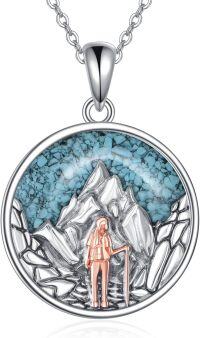 wholesale 925 Sterling Silver Turquoise Mountain Pendant Necklace with Hiking Figure Gift for Women-Mountain