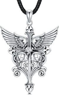 wholesale 925 Sterling Silver Gothic Skull Wings Cross Pendant Necklace s for Men/Women-Cross Skull Necklace