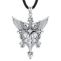 wholesale 925 Sterling Silver Gothic Skull Wings Cross Pendant Necklace s for Men/Women-Cross Skull Necklace