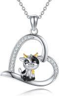 wholesale 925 Sterling Silver Cow Heart-Shaped Pendant Necklace with Cubic Zirconia Stones for Women and Girls-0-0