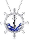 wholesale 925 Sterling Silver Ship Wheel & Anchor Pendant Necklaces for Women Gifts-0-0