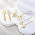 wholesale 925 Sterling Silver White and Yellow Flower Drop Earrings (Set of 2)-0-3