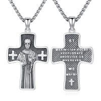 wholesale 925 Sterling Silver Archangel Medals St Pendant Necklace for Men Women-95-St Maximilian Kolbe(cross silver)