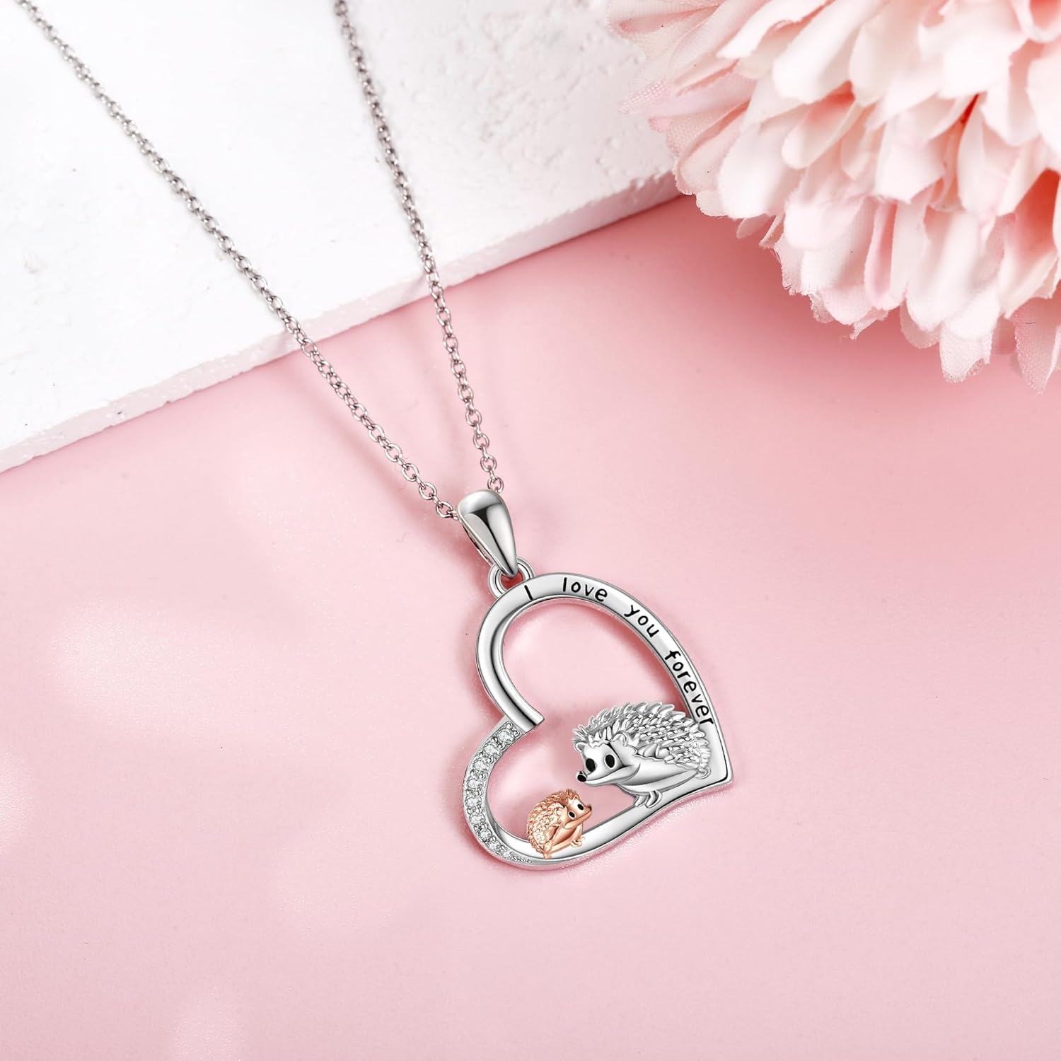 Sterling Silver Stone Animal Necklace for Women Heart Pendant Gift-0-1