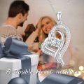 wholesale TOUPOP Diamond Necklace Sterling Silver Double Heart Pendant Necklace With April Birthstone Birthday Christmas Jewelry For Women Her -0-2