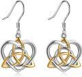 wholesale 925 Sterling Silver Celtic Knot Heart Dangle Earrings Gold and White Tone Irish Love Drop  for Women Girls 2 Pairs Set-0-0