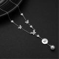 wholesale 925 Sterling Silver Mother-of-Pearl Butterfly Pendant Lariat Necklace w/ Cultured Freshwater Pearl & Cubic Zirconia - 34 Chain Length-0-2