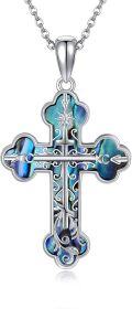 wholesale 925 Sterling Silver Blue Abalone Shell Inlay Cross Pendant Necklace with Chain - Religious Jewelry for Men & Women-0-0