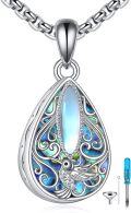 wholesale 925 Sterling Silver Teardrop Hummingbird Locket Pendant with Abalone Shell and Moonstone Elements - 36 Chain Included-0-0