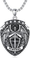 wholesale 925 Sterling Silver Saint Michael Shield Necklace with Cross and Stars Pendant & 24in  for Men/Women-0-0