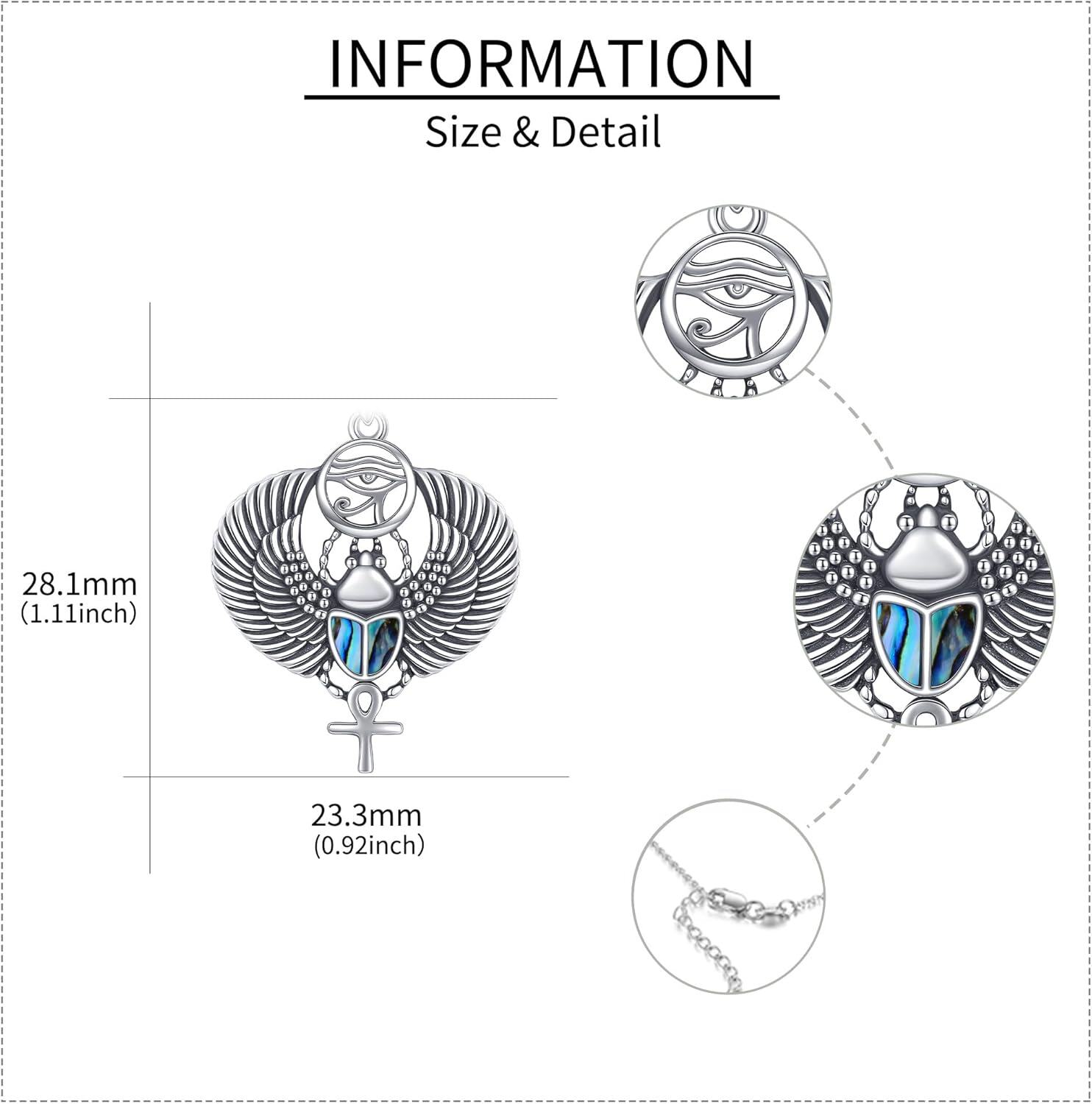 wholesale 925 Sterling Silver Abalone Shell Eye Of Horus Cross Winged Scarab Pendant Necklace for Women's Gifts-0-4