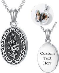 wholesale Sterling Silver 12 Month Birth Flower Photo Locket Necklace Jewelry Gift -1.no custom-06-June-rose-3.photo&text customized-2.text customized-06-June-rose-p-06-June-rose-text