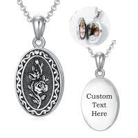 wholesale 925 Sterling Silver Oval Locket Bracelet Wholesale With Floral Engraving And Chain Clasp-1.no custom-06-June-rose-3.photo&text customized-2.text customized-06-June-rose-p-06-June-rose-text