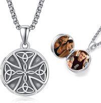 wholesale 925 Sterling Silver Celtic Knot Photo Locket Pendant Necklaces for Men Memory Keepsake Gift-Celtic Cross