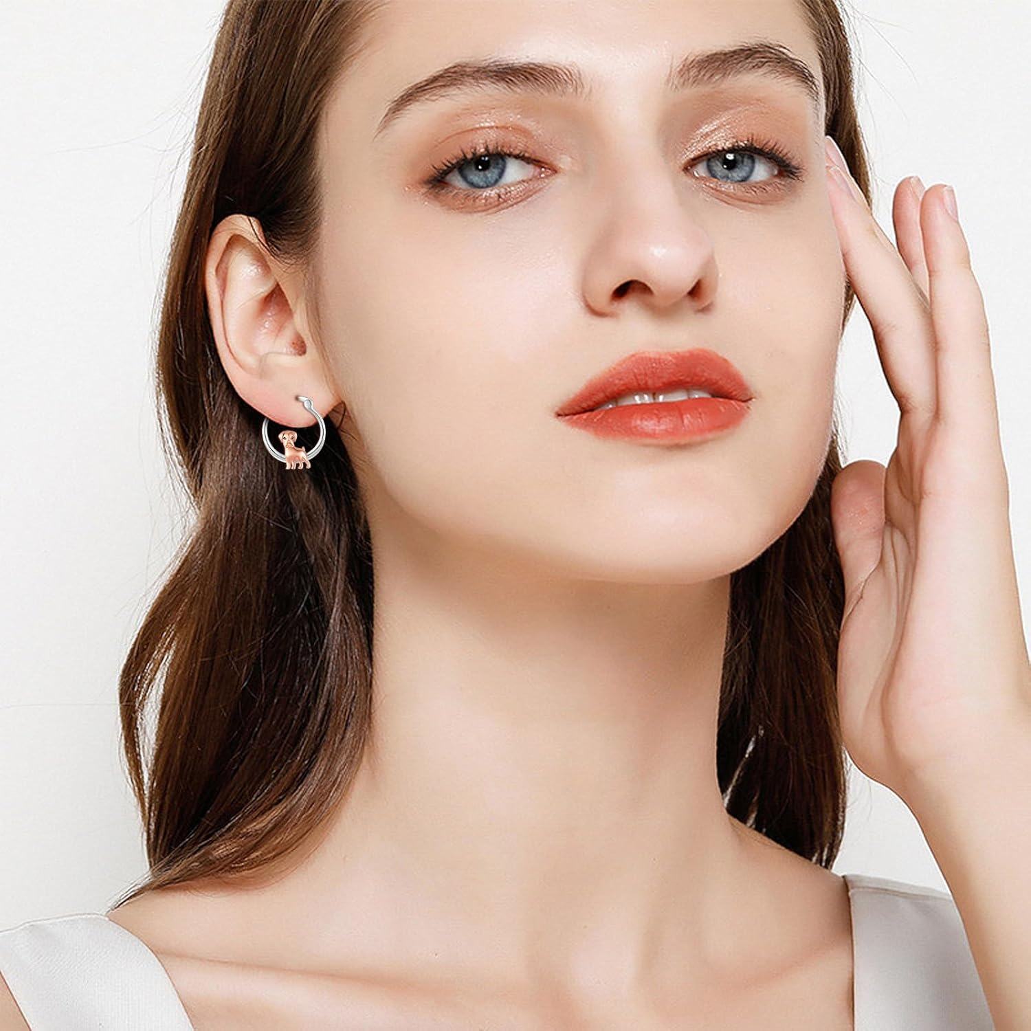 wholesale 925 Sterling Silver Rose Gold Plated Dog Hoop Earrings - Adorable s for Girls and Women-0-3