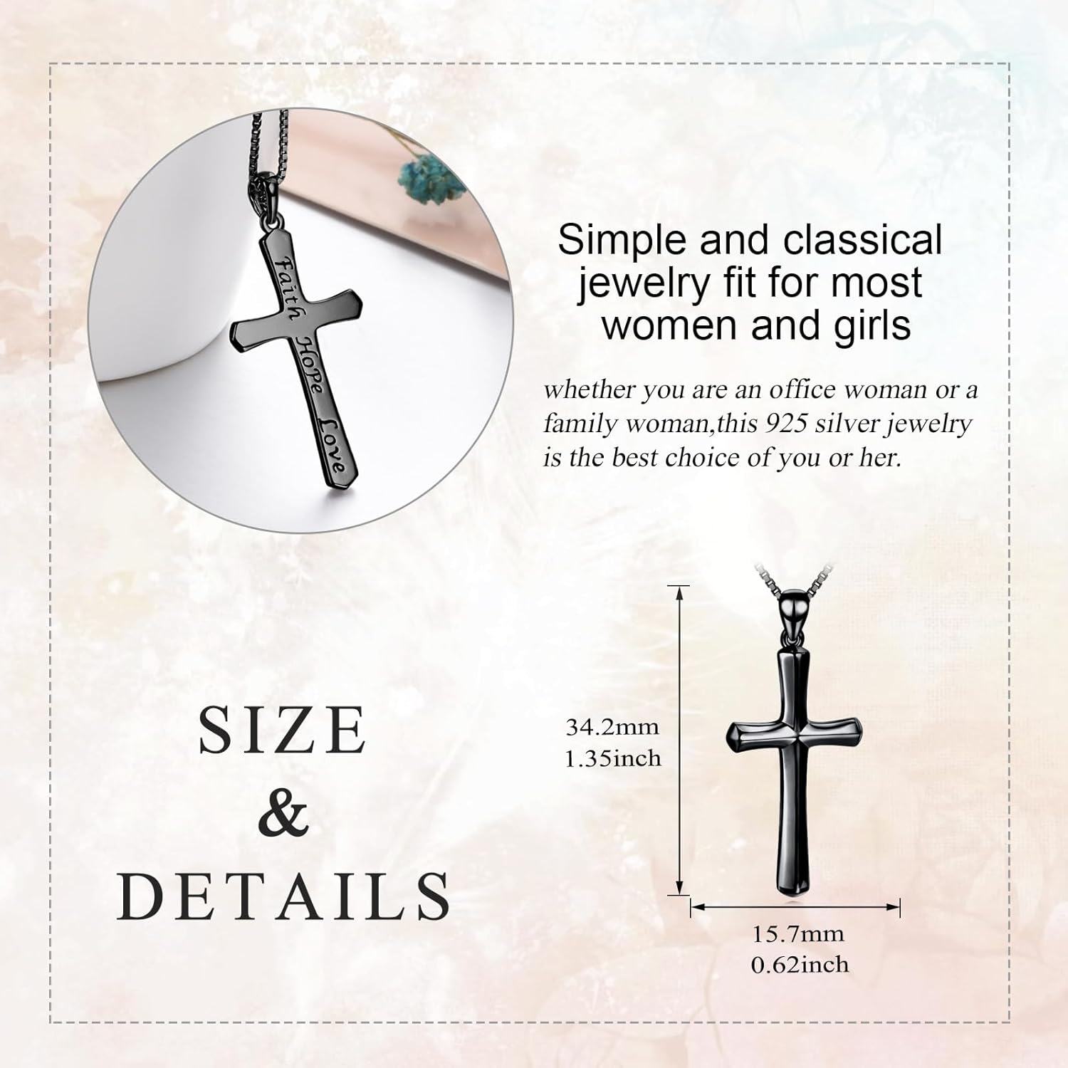 Black Stainless Steel Faith Hope Love Engraved Cross Pendant Necklace for Men/Women - Christmas Gift-0-4