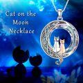 wholesale 925 Sterling Silver Cat on the Moon Pendant Necklace with Blue Circle Crystal for Women-0-3