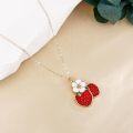 wholesale 925 Sterling Silver Red Strawberry Pendant Necklace with White Flower and Green Leaves-0-1