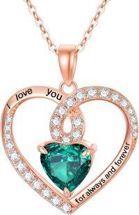 wholesale 925 Sterling Silver Birthstone Forever Love Heart Pendant Necklace for Women-Rose Gold-05-May