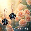 wholesale 925 Sterling Silver Black Enamel & Blue Pearl Rose Drop Earrings-0-4
