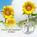 TOUPOP Sterling Silver Crystal Sunflower Tree Of Life Pendant Necklace-0-4