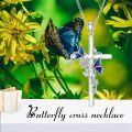 wholesale 925 Sterling Silver Cross Pendant Necklace w/ Butterflies & Flowers - Christian  for Her-0-5