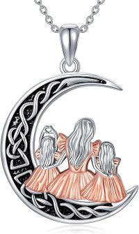 wholesale 925 Sterling Silver Moon & Family Pendant Necklaces for Dad and Daughter-Mom&2 Daughter-Moon