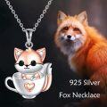 wholesale 925 Sterling Silver Teacup Fox Pendant Necklace with Heart Charm for Women Gifts-0-2
