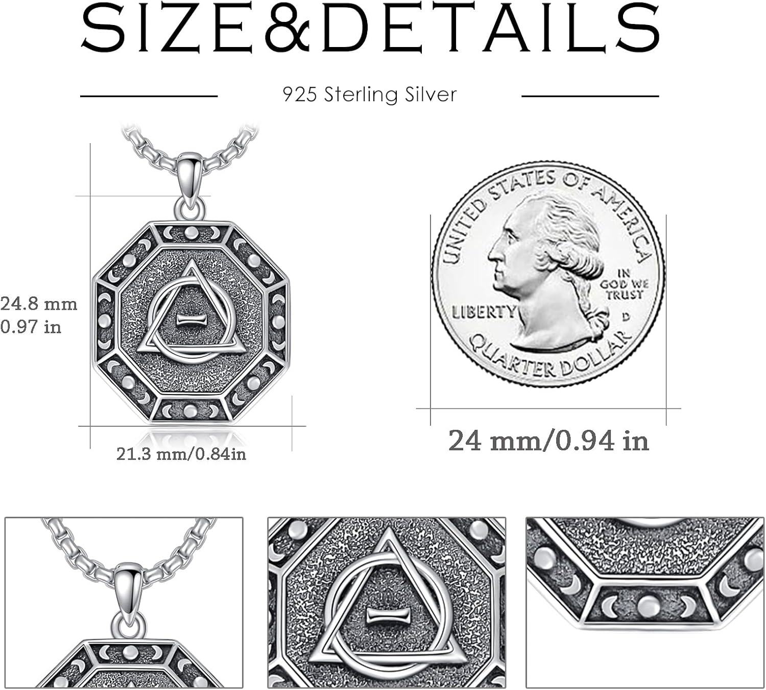 925 Sterling Silver Viking Valknut Triangle Pendant Necklace for Men & Women-0-3
