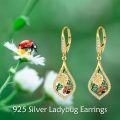 wholesale 925 Sterling Silver Plated Gold  Ladybug Flower Drop Earrings for Women Girls Gifts Lever Back Jewelry 23x48mm-0-5