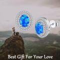 wholesale 925 Sterling Silver Blue Opal Halo Sunburst Oval Stud Earrings for Women-0-4