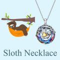 wholesale 925 Sterling Silver Rainbow Crystal Sloth Pendant Necklace for Women Girls-0-4