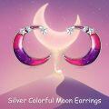 wholesale 925 Sterling Silver Crescent Moon Star Purple Pink Enamel Stud Earrings-0-1