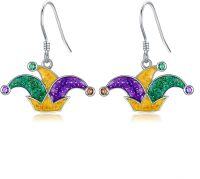 wholesale 925 Sterling Silver Glitter Crown Drop Earring Set - Mardi Gras Style Accessories-Hat